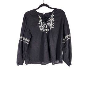 Old Navy Womens Top Boho Festival Whimsigoth Fairycore Embroidered Peasant L